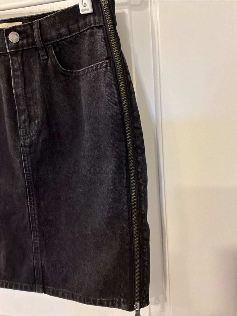 Black Denim Mini Skirt with Side Zip